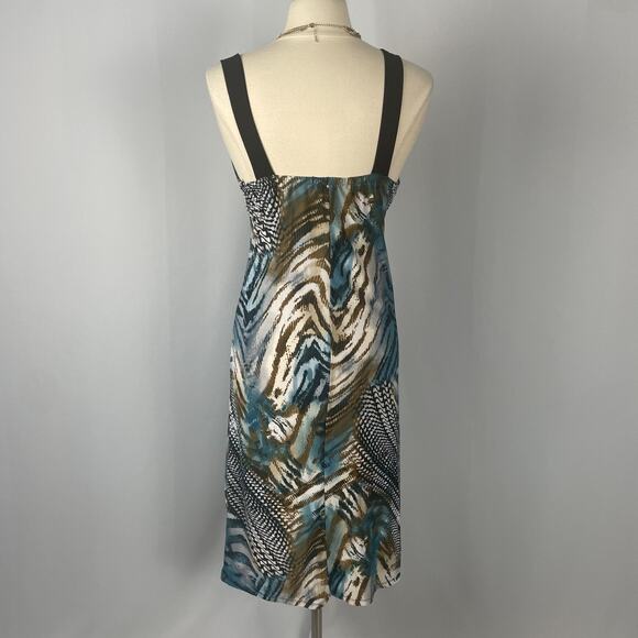 Y2K Midi Dress Size Medium Blue Brown Animal Print Sleeveless Babydoll Stretch - Picture 7 of 15